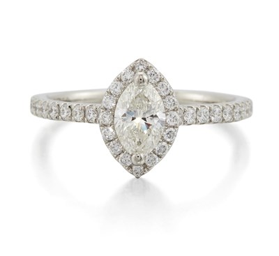 Lot 2075 - A PLATINUM MARQUISE-CUT DIAMOND CLUSTER RING