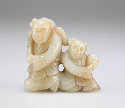 Lot 3026 - A CARVED JADE FIGURAL GROUP