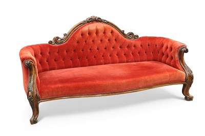 Lot 1298 - A VICTORIAN LARGE MAHOGANY AND UPHOLSTERED SOFA, CIRCA 1870