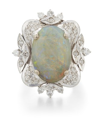 Lot 2090 - AN OPAL AND DIAMOND CLUSTER RING