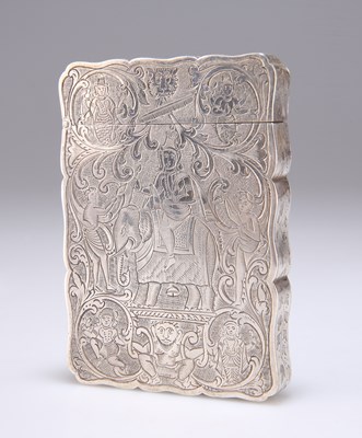 Lot 1338 - A COLONIAL INDIAN SWARMI SILVER CARD CASE, MID-19TH CENTURY