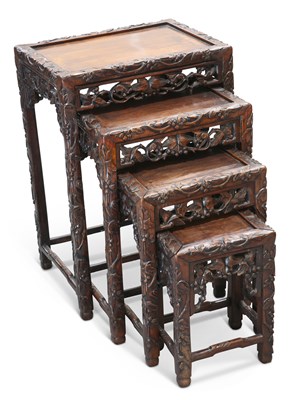 Lot 3031 - A SET OF FOUR CHINESE HARDWOOD NESTING TABLES