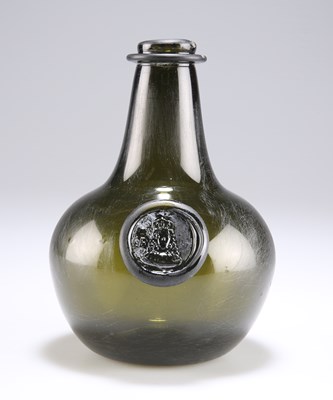 Lot 27 - A GREEN GLASS GLOBE AND SHAFT WINE BOTTLE