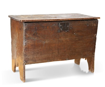 Lot 1372 - A 17TH CENTURY SMALL SIX-PLANK CHEST