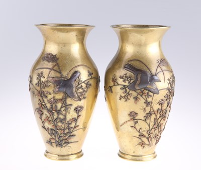 Lot 1040 - A PAIR OF JAPANESE BRONZE VASES, MEIJI PERIOD