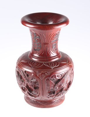 Lot 3052 - A LARGE CHINESE CARVED HARDWOOD VASE