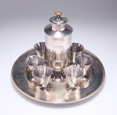 Lot 1265 - A SILVER-PLATED COCKTAIL SET, EARLY 20TH CENTURY