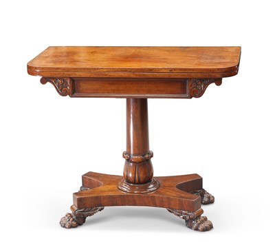 Lot 714 - A WILLIAM IV MAHOGANY FOLDOVER TEA TABLE