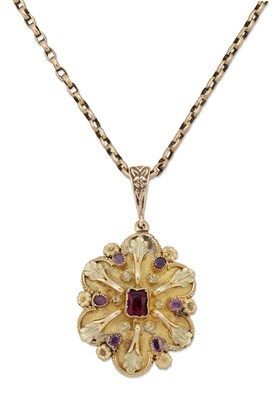 Lot 2265 - A MID-19TH CENTURY RUBY AND PASTE PENDANT ON CHAIN