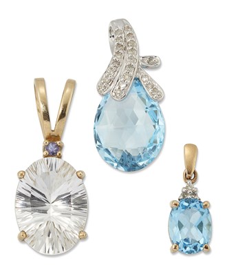 Lot 436 - THREE 9 CARAT GOLD GEM-SET PENDANTS