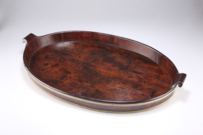 Lot 646 - A GEORGE III BRASS-BOUND COOPERED MAHOGANY TRAY