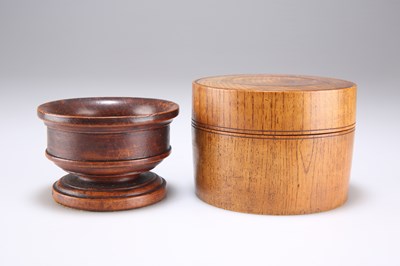 Lot 747 - A TREEN TURNED SALT, AND AN OAK SPICE BOX