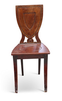 Lot 705 - A REGENCY MAHOGANY SABRE-LEG HALL CHAIR