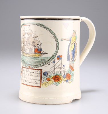 Lot 67 - AN EARLY 19TH CENTURY SUNDERLAND LUSTRE CREAMWARE MUG, BY DAWSON & CO, LOW FORD