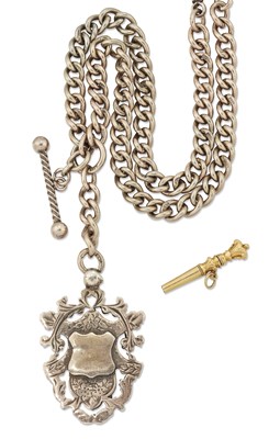 Lot 2425 - AN ALBERT CHAIN WITH A 9 CARAT GOLD MEDALLION