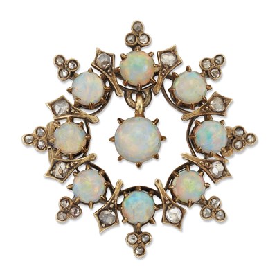 Lot 2148 - A LATE 19TH CENTURY OPAL AND DIAMOND BROOCH