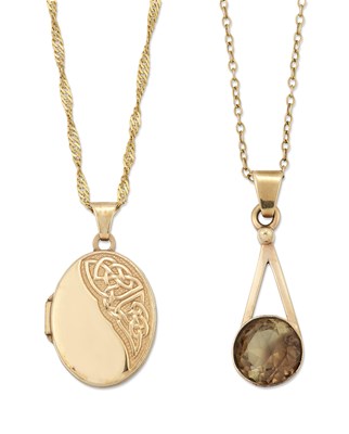 Lot 2169 - TWO 9 CARAT GOLD PENDANTS ON CHAINS