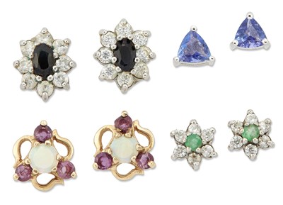 Lot 2378 - FOUR PAIRS OF GEM SET STUD EARRINGS