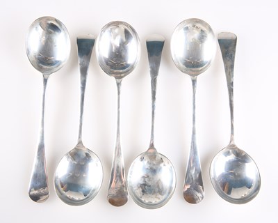 Lot 1043 - A SET OF SIX GEORGE V SILVER SOUP SPOONS