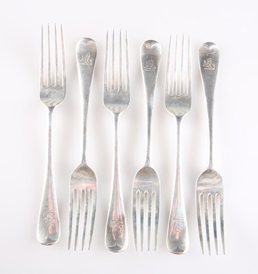 Lot 1167 - A SET OF SIX GEORGE V SILVER DESSERT FORKS