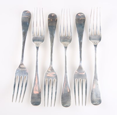 Lot 1190 - A SET OF SIX GEORGE V SILVER TABLE FORKS