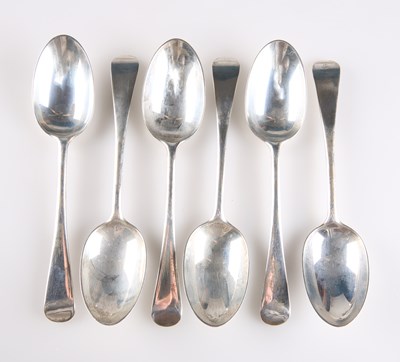 Lot 1417 - A SET OF SIX GEORGE V SILVER DESSERT SPOONS