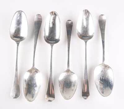 Lot 1234 - SIX GEORGIAN SILVER HANOVERIAN PICTURE-BACK TABLESPOONS