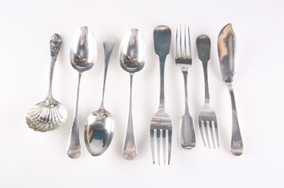 Lot 104 - A MIXED GROUP OF SILVER FLATWARE, WILLIAM IV AND LATER