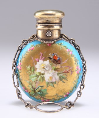 Lot 1421 - A VICTORIAN SILVER-GILT AND PORCELAIN SCENT FLASK