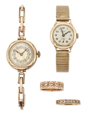 Lot 2187 - TWO WRIST WATCHES AND TWO RINGS