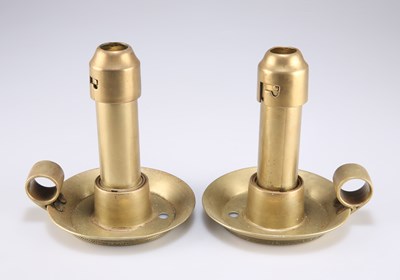 Lot 309 - A PAIR OF 19TH CENTURY BRASS SHIP'S CANDLESTICKS