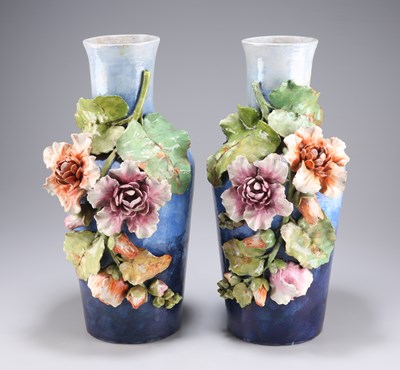 Lot 55 - A LARGE PAIR OF CONTINENTAL POTTERY VASES, LATE 19TH CENTURY