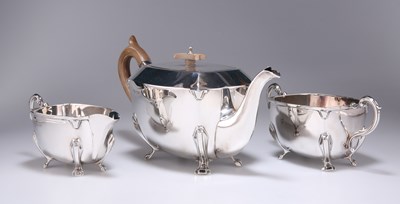 Lot 1197 - AN ART DECO SILVER THREE-PIECE TEA SERVICE