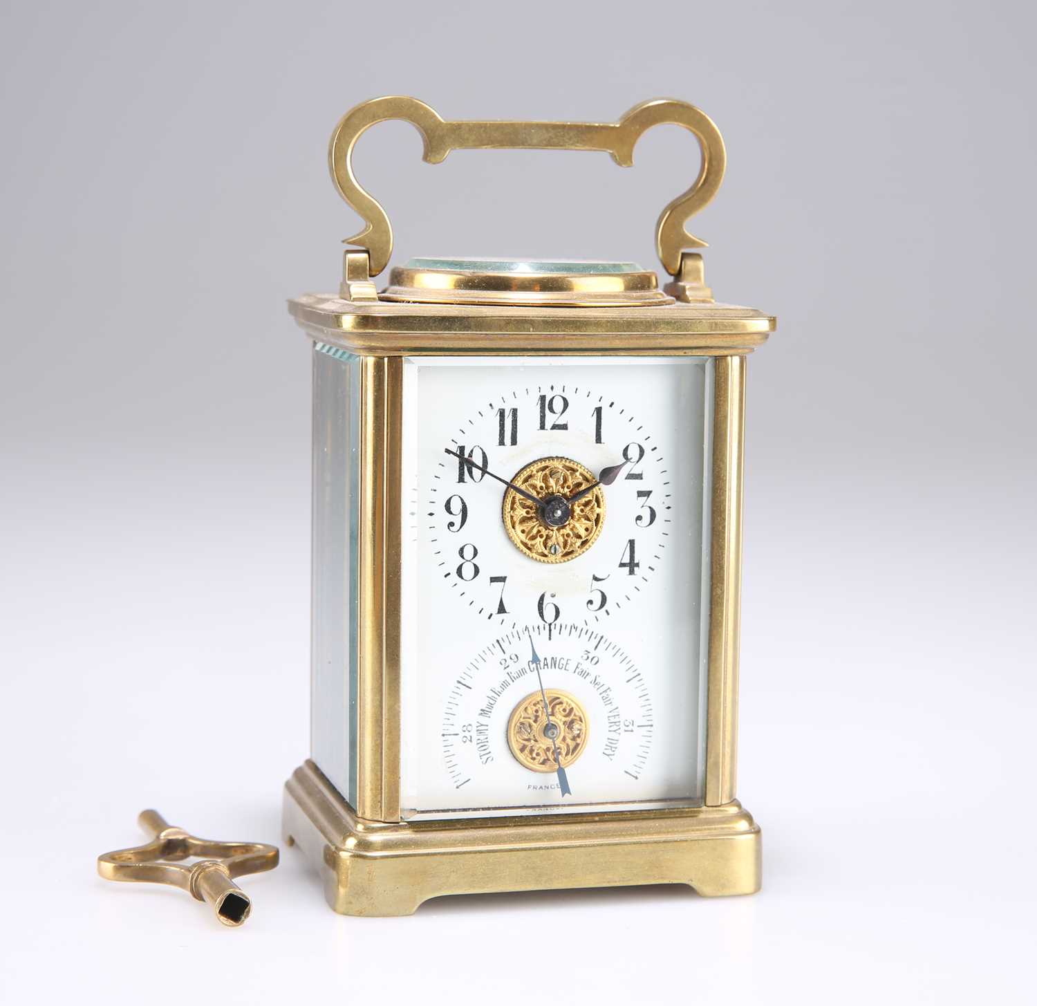 Lot 521 - A BRASS-CASED CARRIAGE CLOCK WITH AN