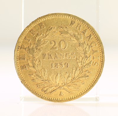 Lot 430 - 1859 FRENCH GOLD COIN, 20 FRANCS - NAPOLEON III BARE HEAD