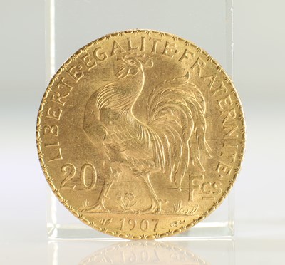 Lot 428 - 1907 FRENCH GOLD COIN, 20 FRANCS - MARIANNE ROOSTER