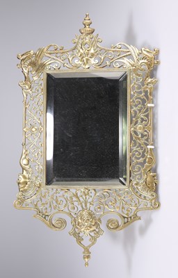 Lot 328 - A VICTORIAN BRASS WALL MIRROR, BY WILLIAM TONKS & SONS, BIRMINGHAM