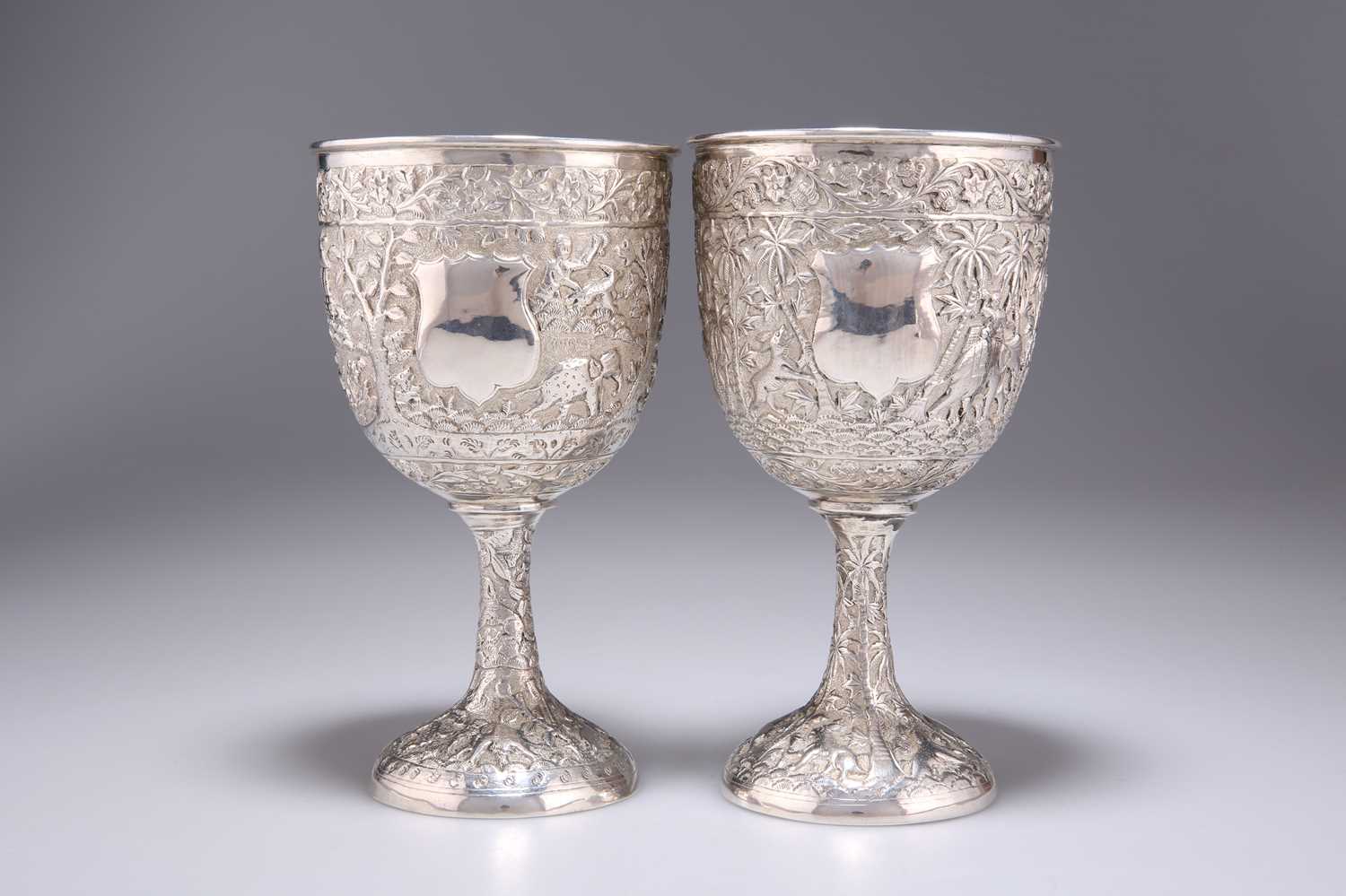 Lot 1311 - A PAIR OF INDIAN SILVER GOBLETS, 19TH CENTURY