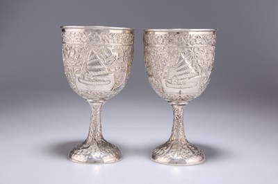 Lot 1311 - A PAIR OF INDIAN SILVER GOBLETS, 19TH CENTURY