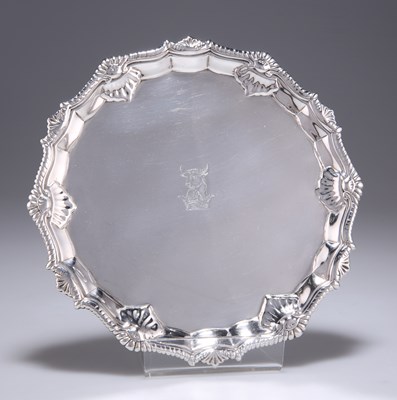 Lot 1303 - A GEORGE III SILVER WAITER