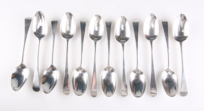 Lot 1254 - TWELVE GEORGE III OLD ENGLISH PATTERN SILVER DESSERT SPOONS