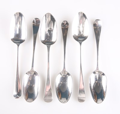 Lot 1410 - SIX ASSORTED GEORGIAN SILVER DESSERT SPOONS