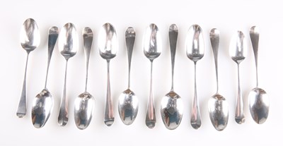 Lot 1011 - TWELVE SILVER HANOVERIAN PATTERN PICTURE-BACK TEASPOONS, 18TH CENTURY