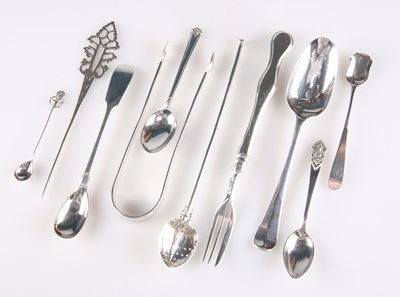 Lot 1007 - A SMALL MIXED GROUP OF SILVER FLATWARE, GEORGE I AND LATER