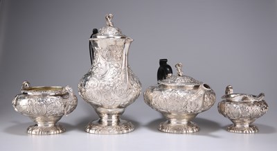 Lot 1126 - A FINE GEORGE IV SILVER FOUR-PIECE TEA SERVICE