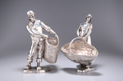 Lot 1332 - A PAIR OF GERMAN ELECTRO-PLATED FIGURAL TABLE BASKETS