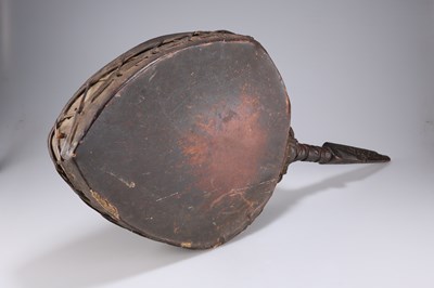 Lot 475 - A TIBETAN DHANGRO DHAMI DRUM, LATE 19TH CENTURY