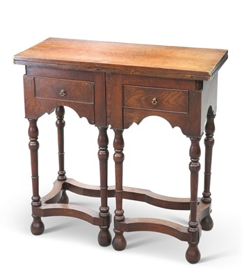 Lot 688 - AN EARLY 18TH CENTURY OAK FOLDOVER WRITING TABLE