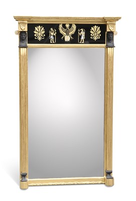 Lot 649 - A REGENCY STYLE VERRE ÉGLOMISÉ GILT PIER MIRROR