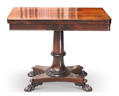 Lot 698 - A REGENCY ROSEWOOD FOLDOVER CARD TABLE